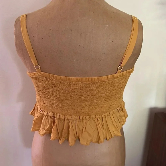 Wilfred / La Boheme sz M modal mustard color crop tank ruffle adjustable ruched - Picture 3 of 7